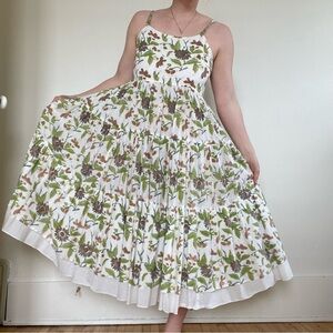 White Floral Sundress with Green and Brown floral Print